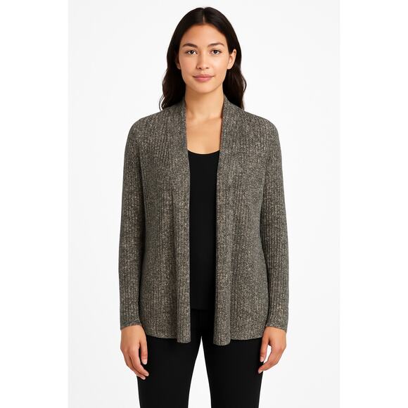 Eileen Fisher Open Front Italian Yarn Cardigan Women’s Sz M Black White Marled - Picture 1 of 6